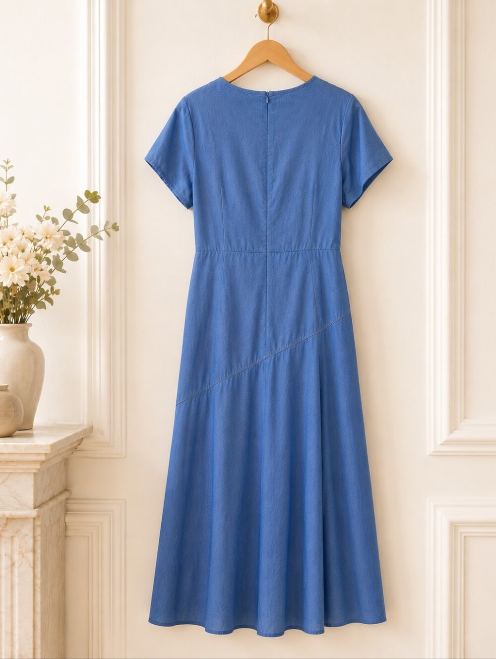 Blue Lyocell High Low Maxi Dress V-Neck Size Medium - Picture 6 of 9